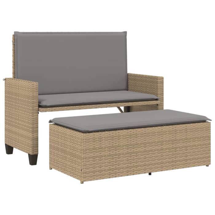 Banc de jardin - VIDAXL - Beige - Convertible en canapé-lit - Coussins confortables - Polyrotin