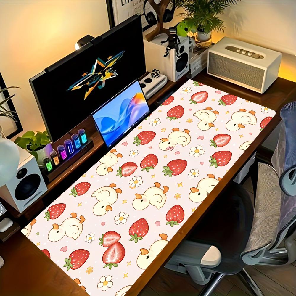 Süße Ente und Erdbeer-Mauspad XXL Groß Anti-Rutsch Gummi Esport Gaming-Mauspad Langlebige Dicke Nahtkante Büro Spiel Schreibtischmatte