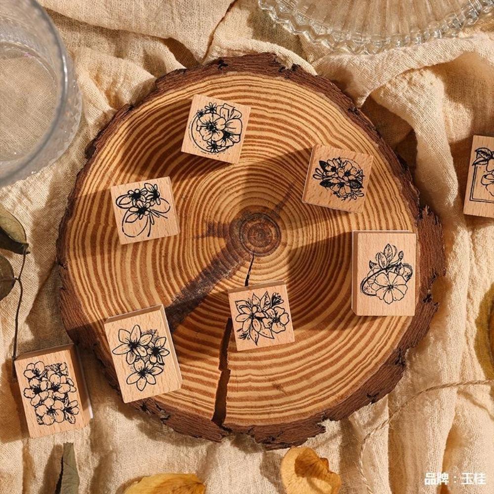 Vintage Flower Seal Set Wood Scrapbooking Seal Decorative Accessories Account Stamp  Scrapbooking