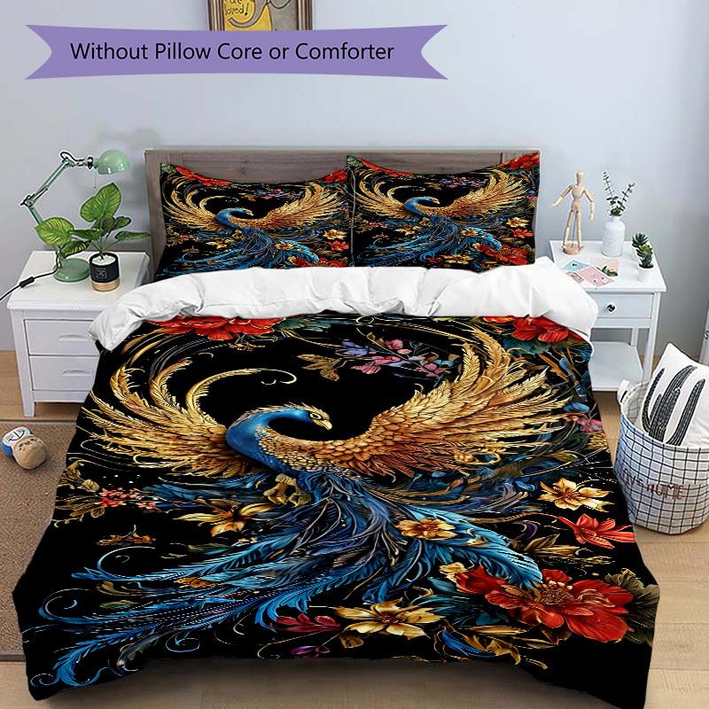 3pcs Phoenix Feather Bedding Set. Soft and Comfortable with No Core Included (1x Duvet Cover + 2x Pillow Covers) yy251009257