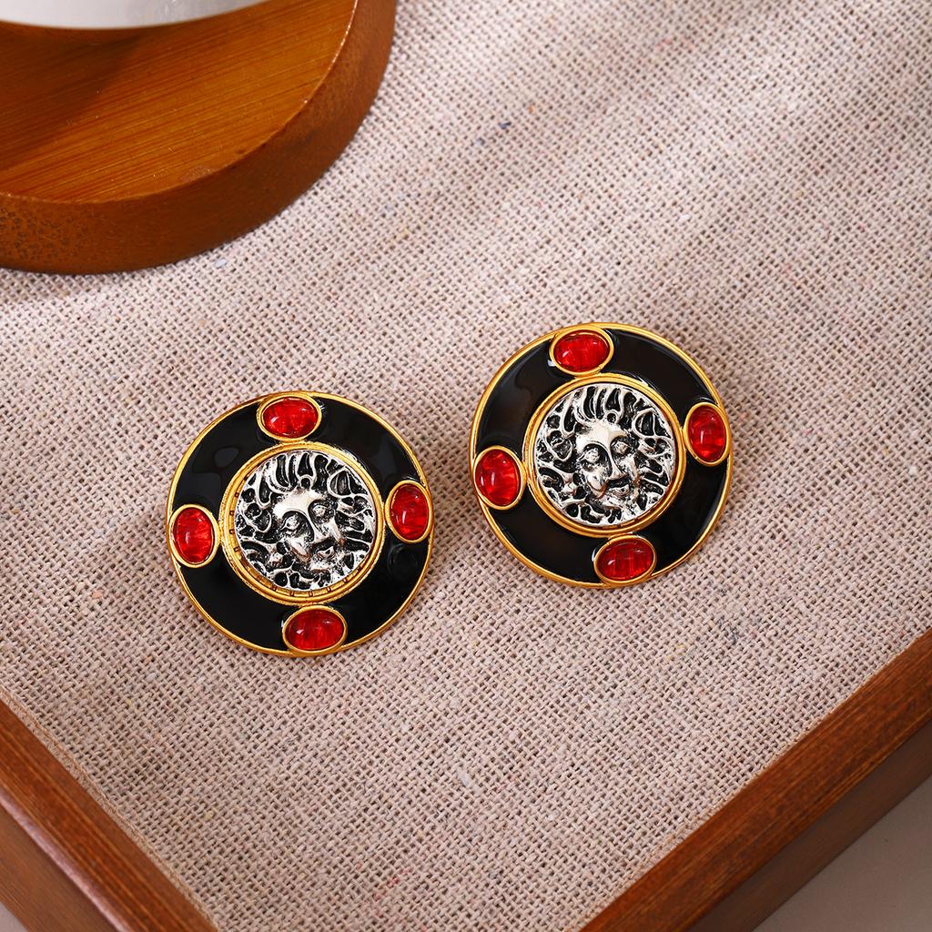 Vintage Geometric Oil Drop Earrings in Round Shape, Simple and Retro