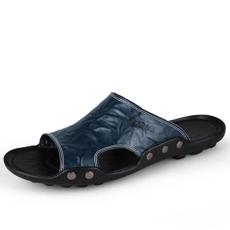 Men s Open-Toe Cowhide Flip-Flops - Large Size Summer Sandals with Soft Sole for Beach and Casual Wear 44 синий