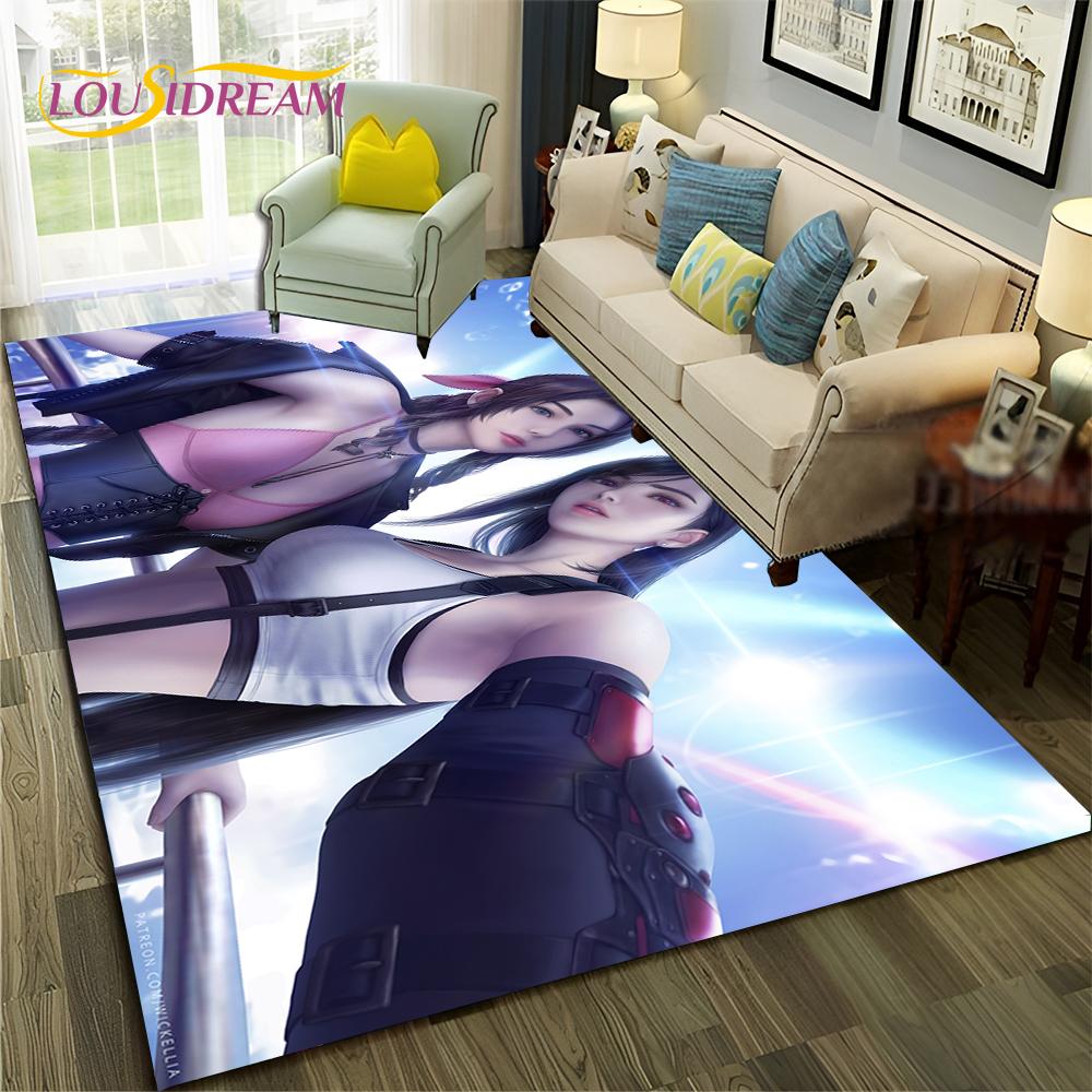 Game Cartoon Sexy Lace Girl Tifa Aerith Carpet Rug for Home Living Room Bedroom Sofa Doormat Decor,Area Rug Non-slip Floor Mat
