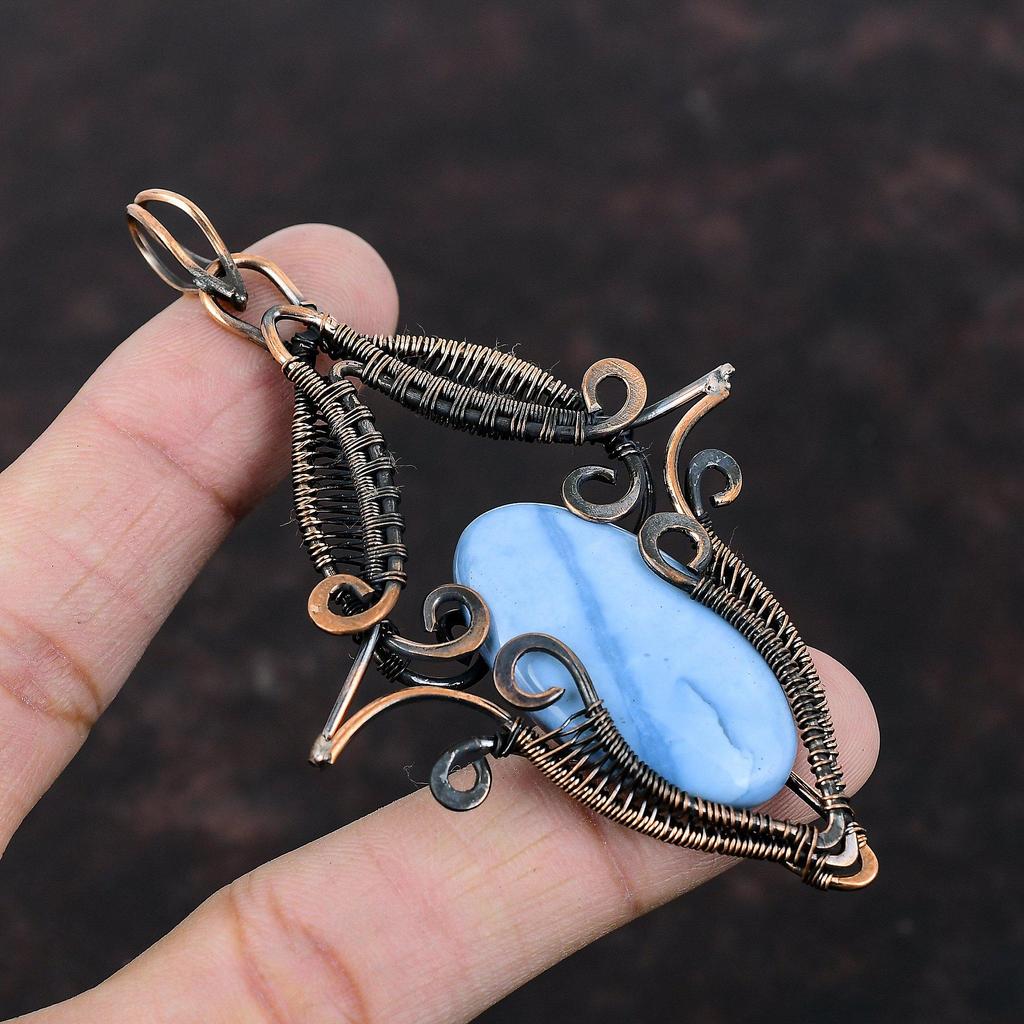 Owyhee Blue Opal Pendant Copper Wire Wrapped Pendant Natural Gemstone Jewelry Handmade Amazing Pendant Beautiful Copper Jewelry Wedding Gift