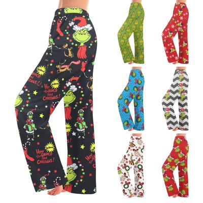 Kids Winter Pants Full Length Long Trousers Flannel Christmas Printed Pants