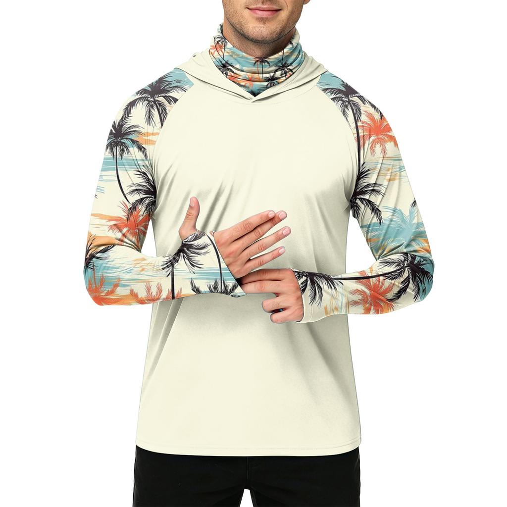 Heren Casual Outdoor Hawaiiaanse Print Hoodie Lange Mouw Zonbescherming Shirt Lichtgewicht Ademend Sneldrogend Stof voor de Zomer