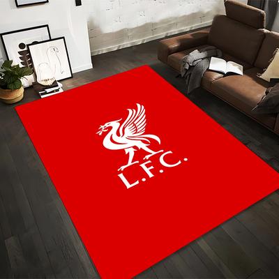 Liverpool Team Crest Rug On Red Background Suitable for Use As an Anti-slip Game Mat for Living Room and Bedroom Sofas