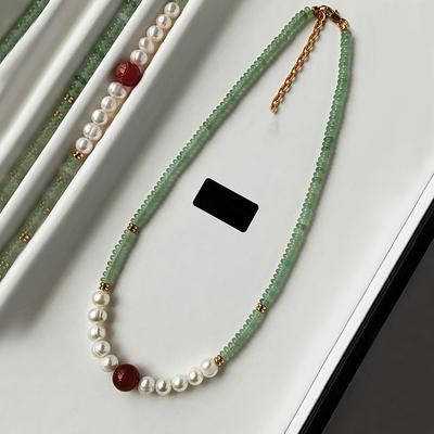 Nowy Styl Elegancki Naturalny Jadeit & Perła Słodkowodna & Kamień Agatowy 14K Złocony Damski Zestaw Dla Kobiet Naszyjnik Bransoletka