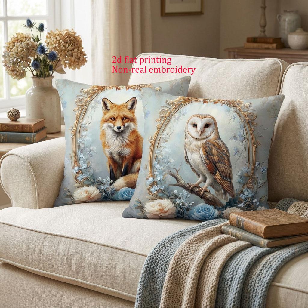 1/4pz Copricuscini Decorativi Vintage Vittoriani con Animali Volpe Gufo Gatto Coniglio Floreali per Divano Casa Camera da Letto
