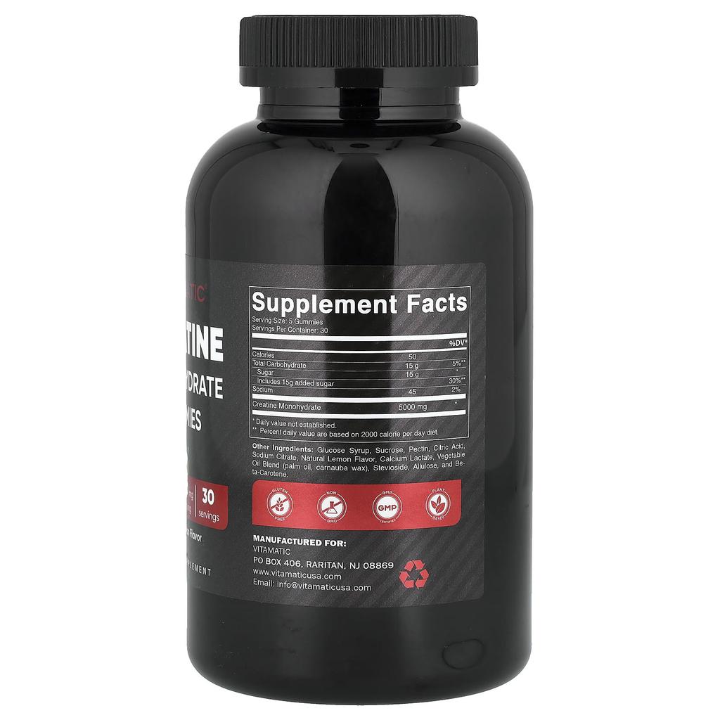 Vitamatic Creatine Monohydrate Gummies, Lemon, 150 Gummies (1,000mg per Gummie)