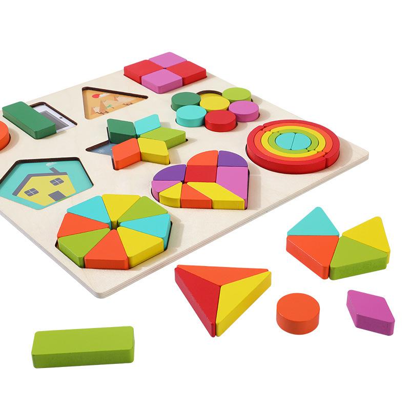 Children's Montessori Geometric Shape Wooden Puzzle Board Kindergarten Baby Early Education Cognitive Matching Toys