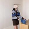 Retro contrasting striped plush soft waxy knitted cardigan women's autumn and winter age-reducing short retro coat