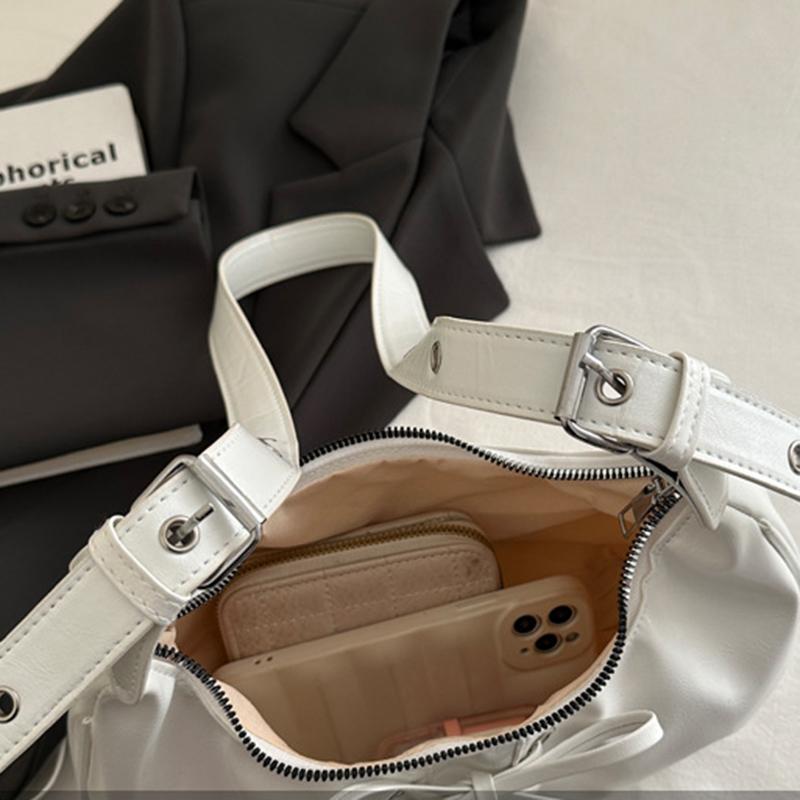 Hot Y2K Solid Color Underarm Hobo Bags for Women Casual Style PU Leather Design Ladies Bow Handbag Adjustable Strap Shoulder Crossbody Bag