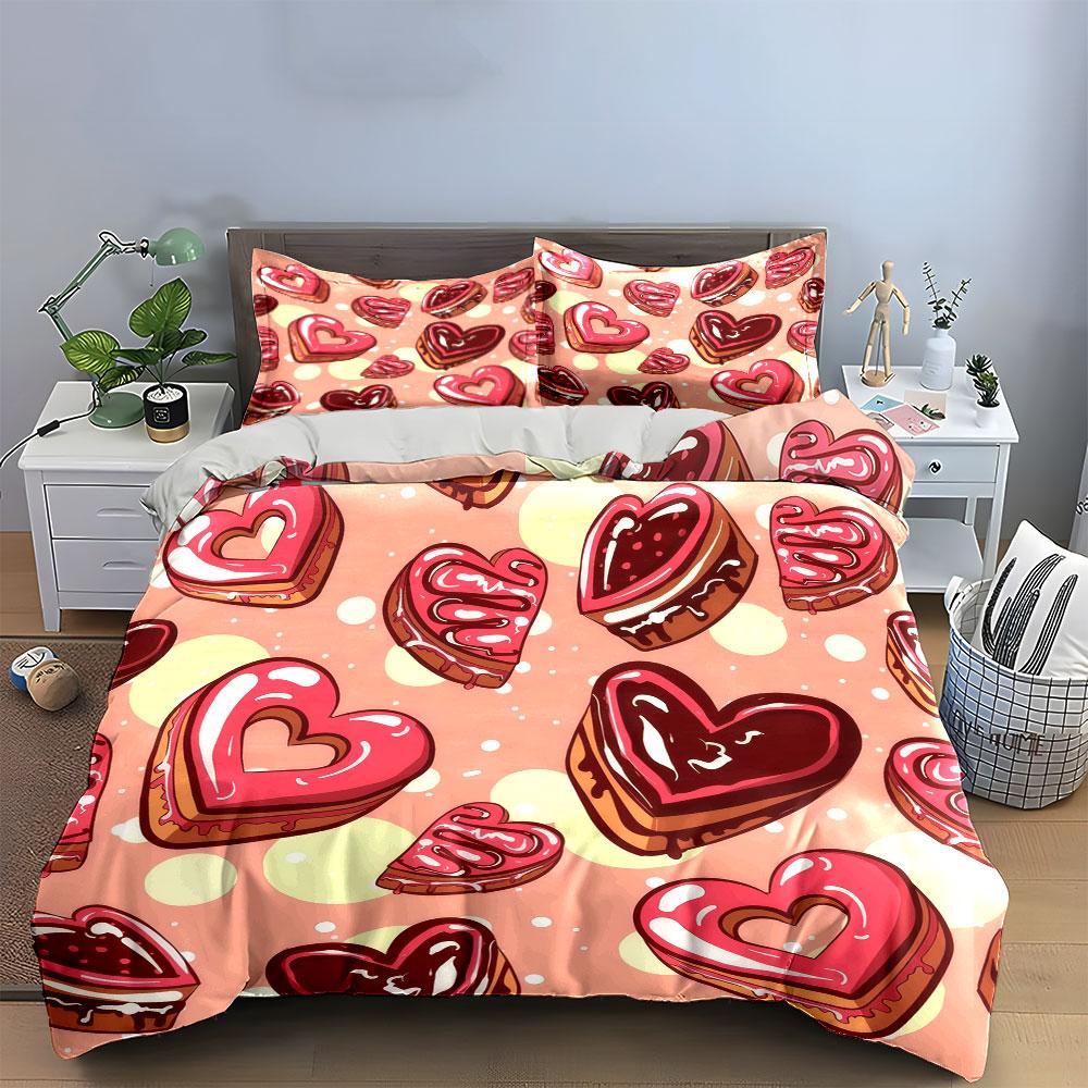 Heart Shaped Decorative Sticker Set Soft Comfortable Duvet Cover Bedding Set Included 1*Duvet Cover & 2*Pillowcases, Gift