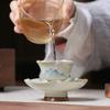 Chinese Ceramic Tea Cup with Coaster Hand-painted Landscape Tea Bowl Handmade Porcelain Teacup Travel Personal Teaware 40ml