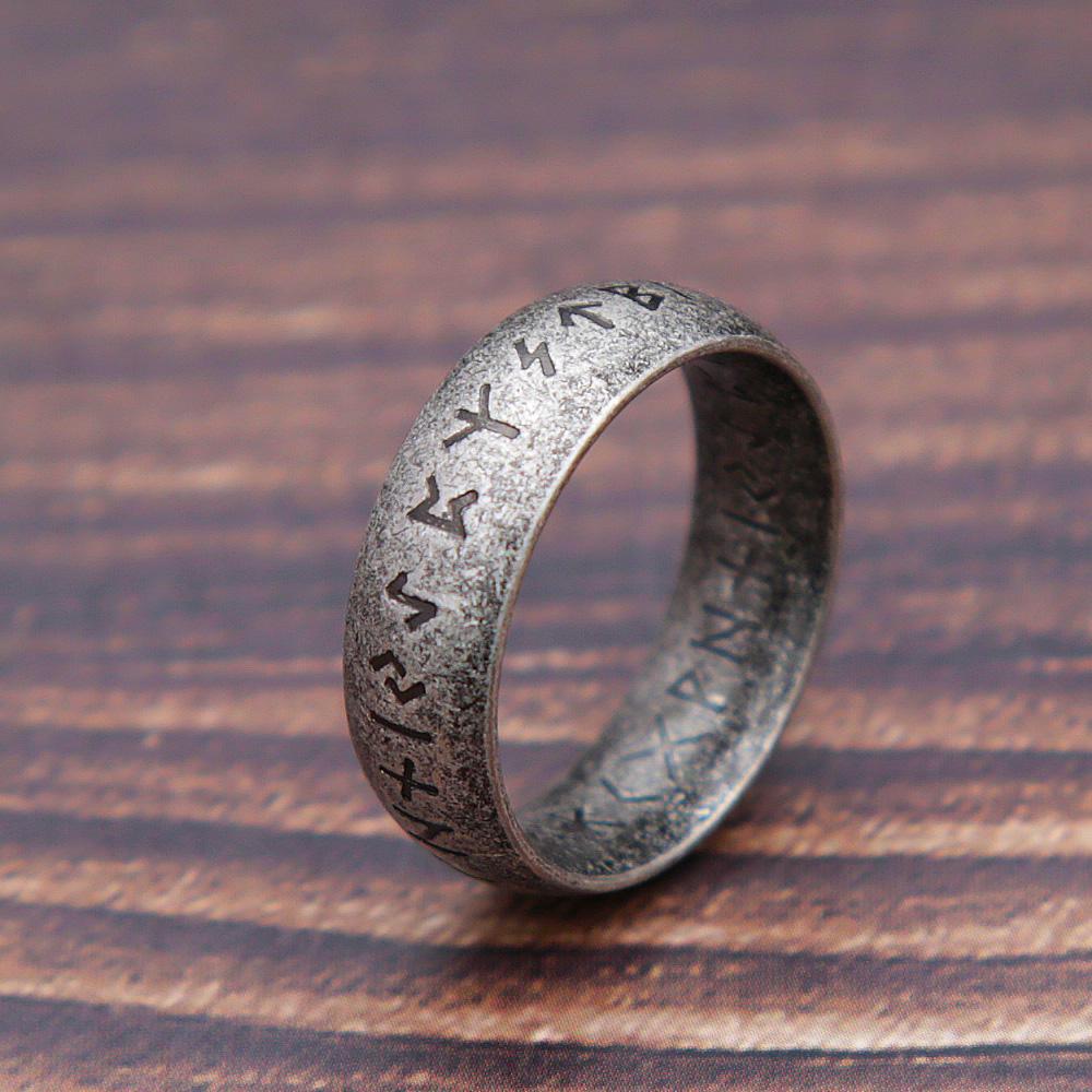 Fashion Retro Rune Ring for Men Women 316L Stainless Steel Odin Letter Rings Couple Simple Amulet Jewelry Gifts