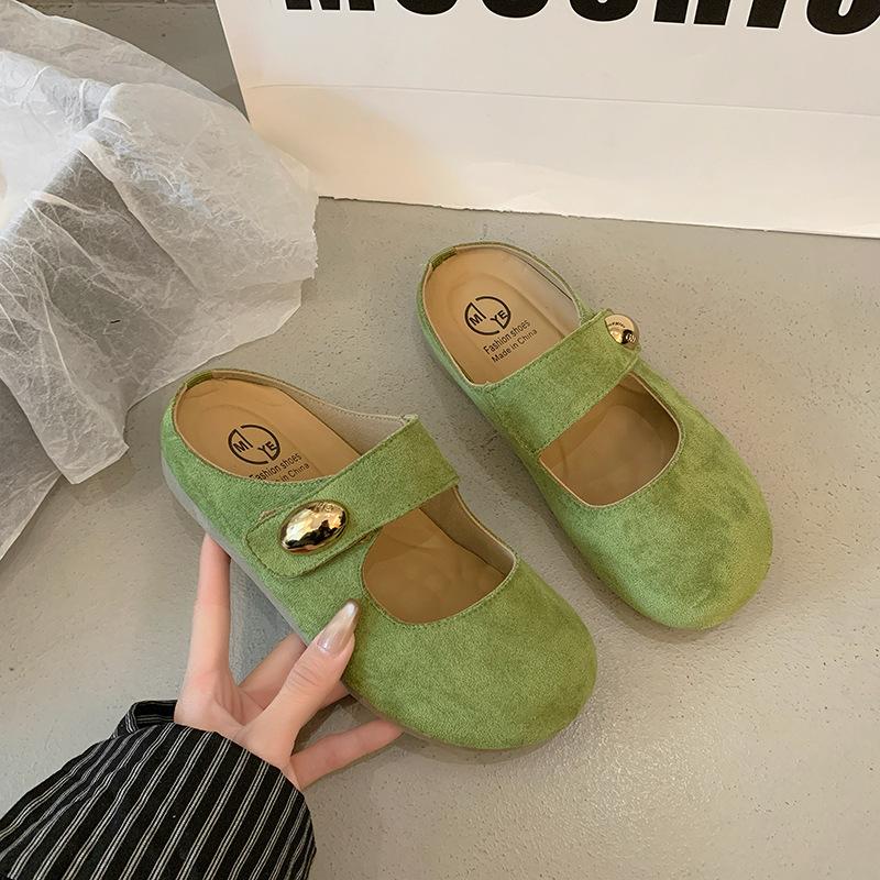

Шлепанцы на толстой подошве женские для улицы 2025 весна и осень новые ретро универсальные повседневные шлепанцы-сумки на одном ремешке 40 зелёный