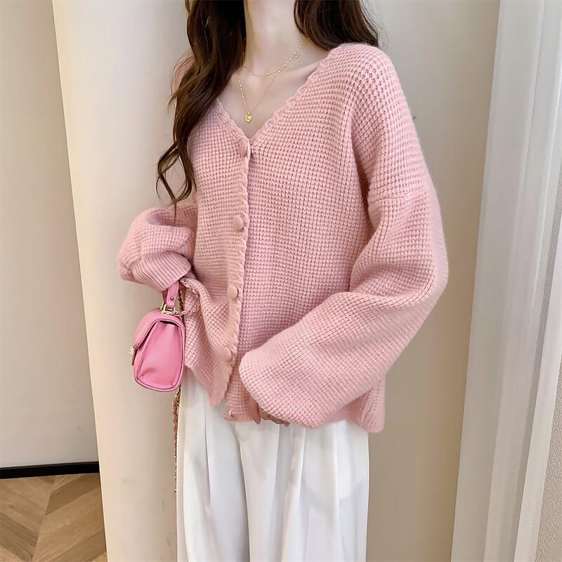 TonLion Women's Delicate Texture V-Neck Cardigan