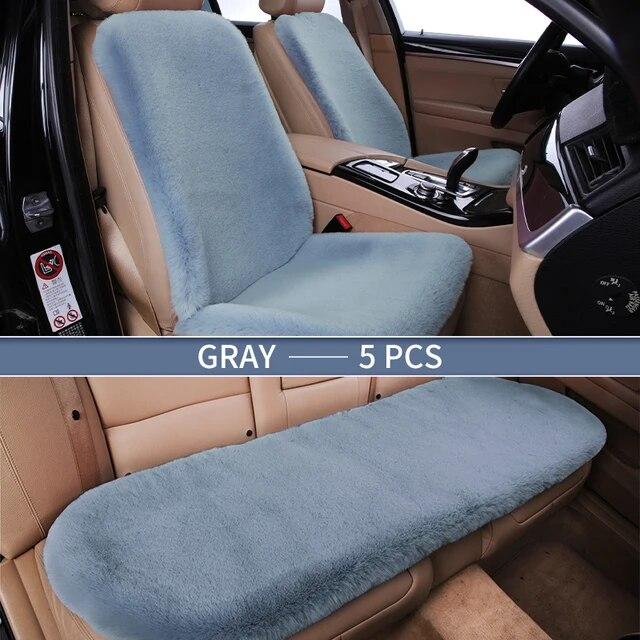 Fuzzy Car Seat Covers Set Fur Front Rear Car Seat Cushion Faux Fur Universal Wool Car Seat Cover Winter Warm Plush Soft Sheepski