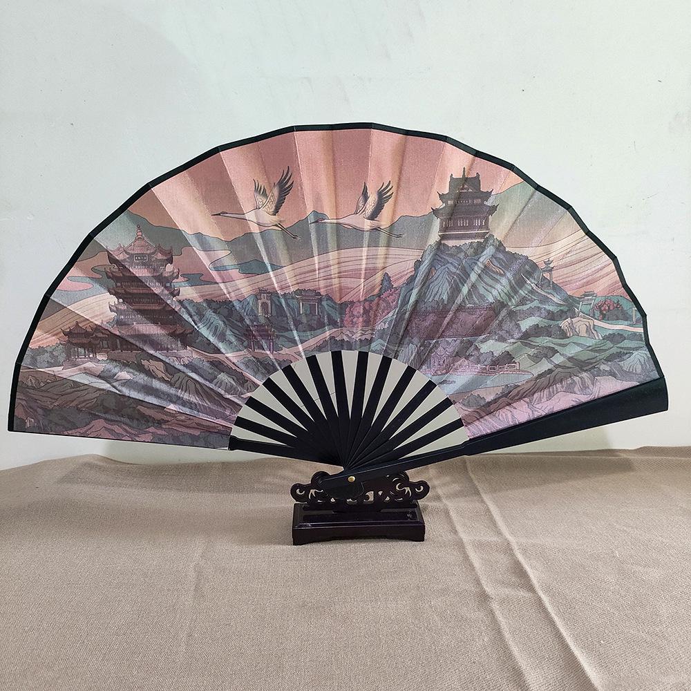 Ancient Style 8-Inch Folding Plastic Fan with Tassel for Men's Hanfu Dance