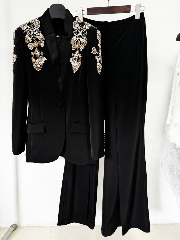 High-End Embroidered Rhinestone Suit Jacket with Slit Pants - Early Spring 2026 Collection
