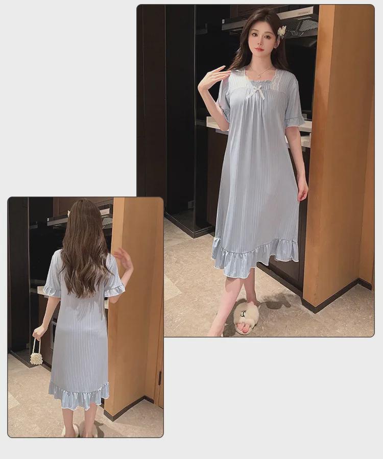 Chic Summer Nightdress for Women with Chest Pads – Loose, Medium-Long Fit, Plus Size