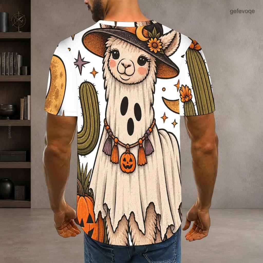 Men Plus Size Round Neck Short Sleeve T Shirt Halloween Panda Ghost Printed Casual Tee