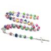 New Religion Cross Pendant Rosary Necklaces For Women Colorful Soft Pottery Beads long Chain Virgin Mary Jewelry