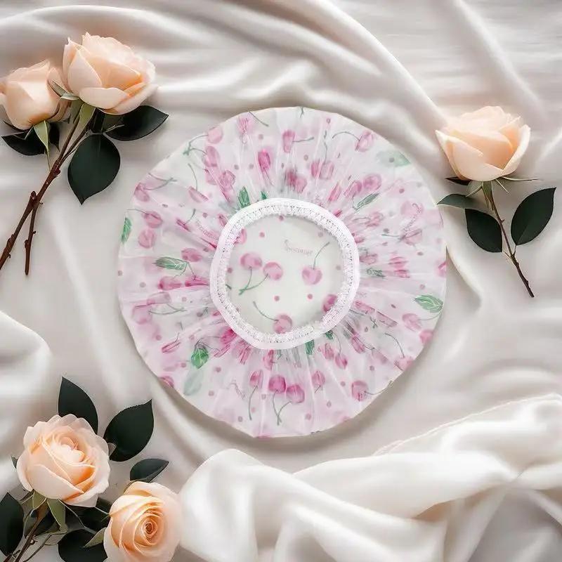 1PC Reusable PE Shower Cap - Adjustable Printed Design with Elastic Band for Spa Salon & Kitchen Oil Fume Protection Shower Cap