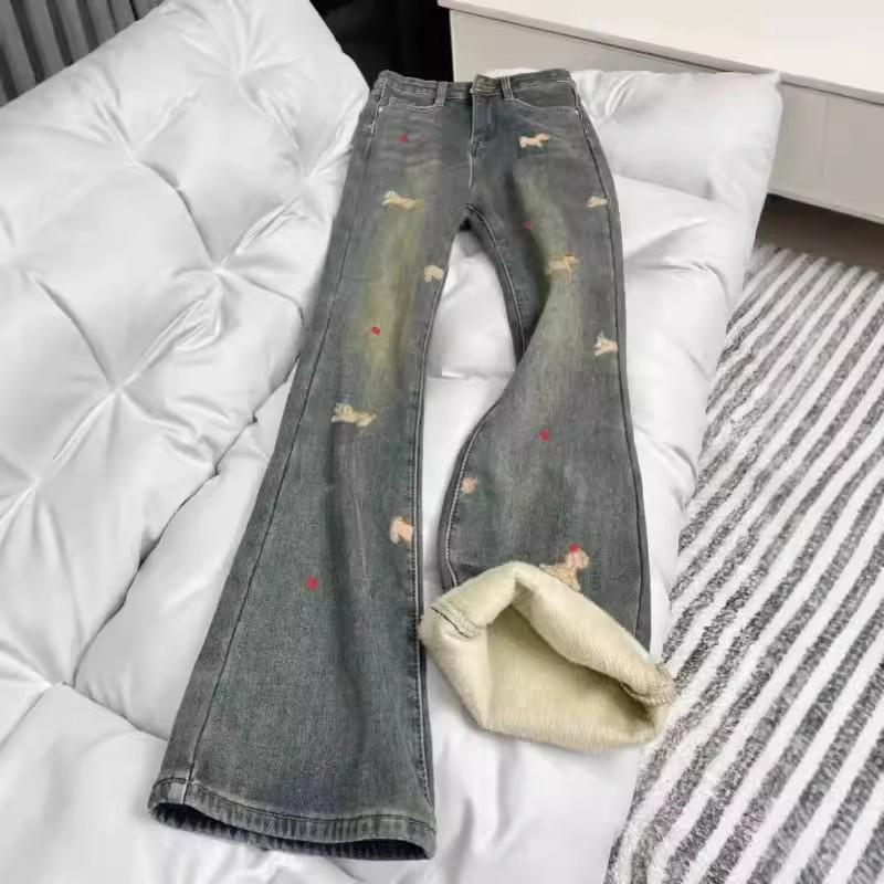

Women s Winter Velvet-Lined Embroidered High-Waist Slimming Flare Jeans for Plus Size Pear Shapes 4XL [165-175 lbs]