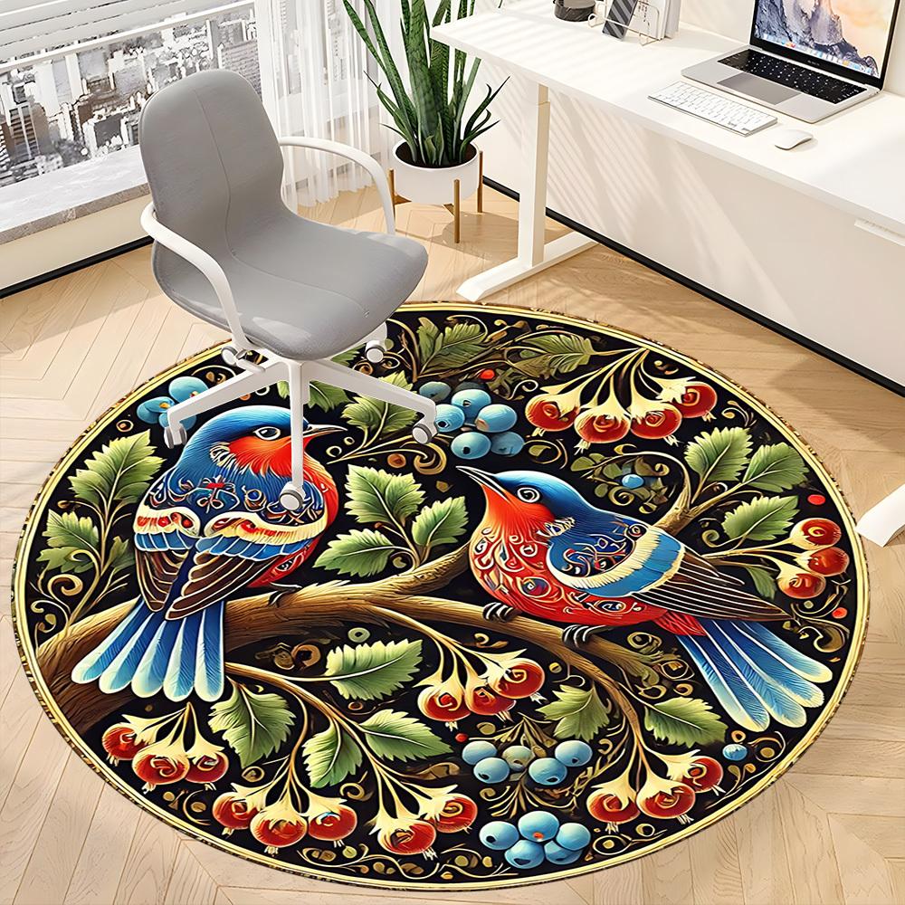 1pc Ornate Birds Carpet, Round Non Slip Durable Large Size Office Carpet, Suitable for Office