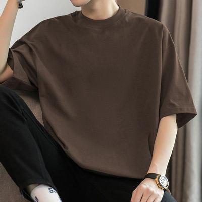 T-shirt da Uomo Americana Pesante a Maniche Corte Girocollo Estiva Monocolore alla Moda Larga a Mezza Manica Maglietta Base