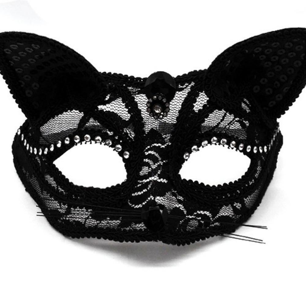 Halloween Lace Mask Half Face Female Masquerade Cosplay Animal Cat Face Black Mask
