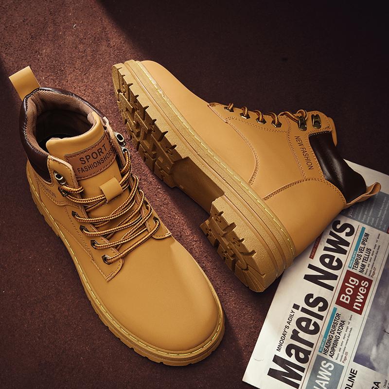 Herenmode Britse casual laarzen lente en herfst nieuw hoge schacht zachte zool antislip jeugd outdoor hoge schacht werklaarzen gele laarzen