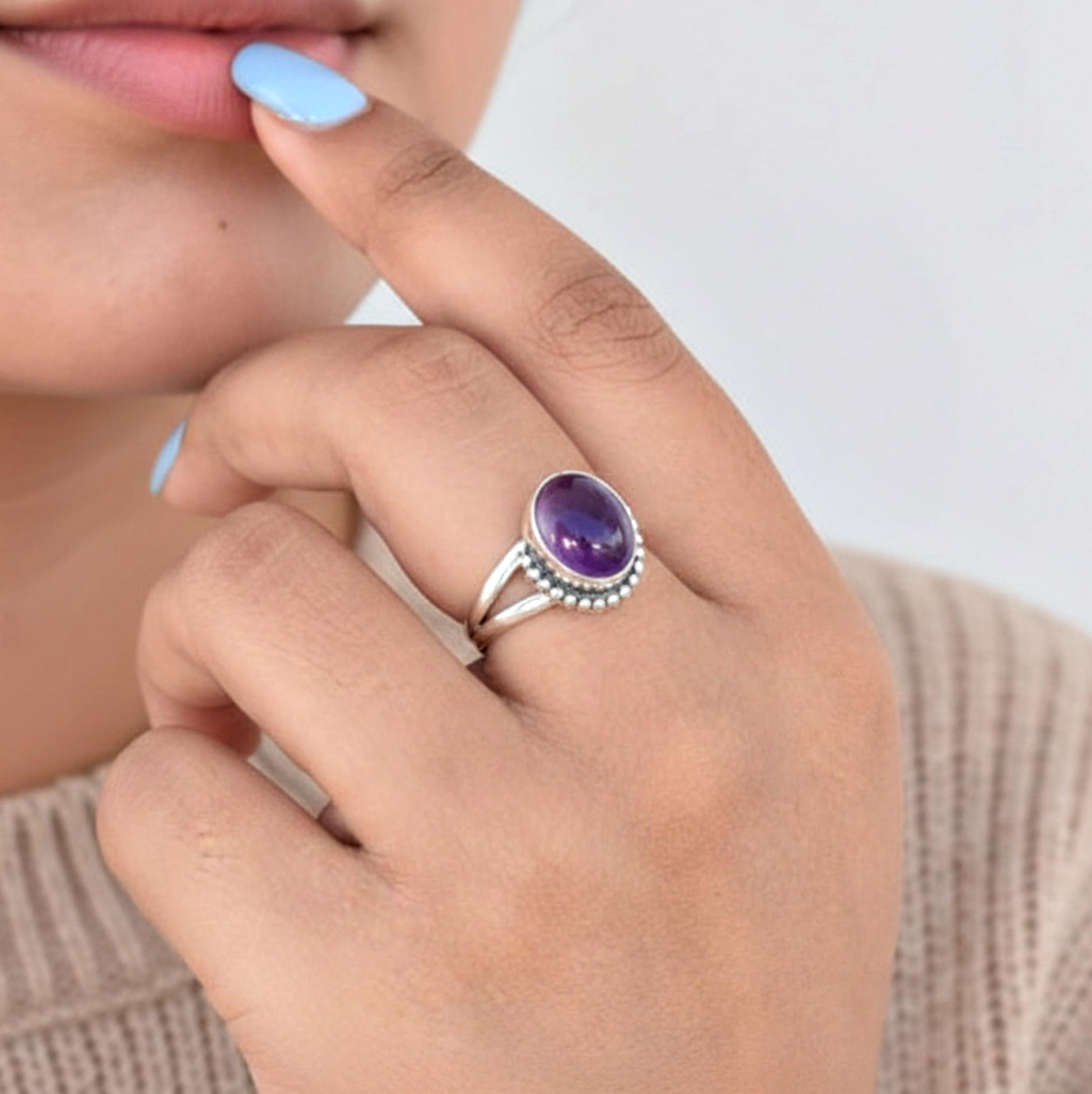 

Purple Amethyst Statement Ring, 925 Sterling Silver, Wedding Ring for Her, Gift for Her, Handmade Promise Ring 12 срібний