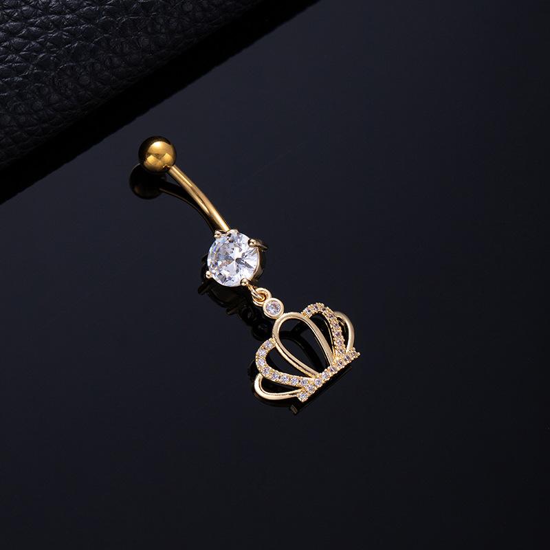 Colored Zircon Spiral Navel Nail Wind Star Moon Navel Ring Pierced Tassel Navel Buckle