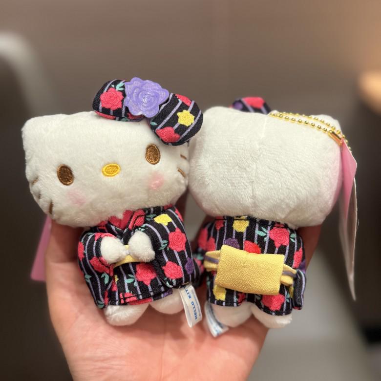 Cherry Blossom Striped Rose Cat Plush Toy Backpack Charm