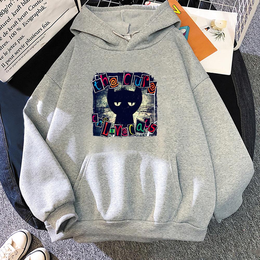 The Cure Love Cats Hoodies Mens Gothic Streetwear Sweatshirts for Winter Autumn Cartoon Print Male Pullovers Clothes Man