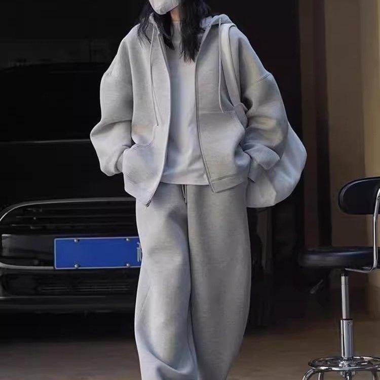 Women's 2025 Street Style Hoodie & Wide-Leg Pants, Autumn/Winter Thickened Casual Tracksuit Two-Piece Set