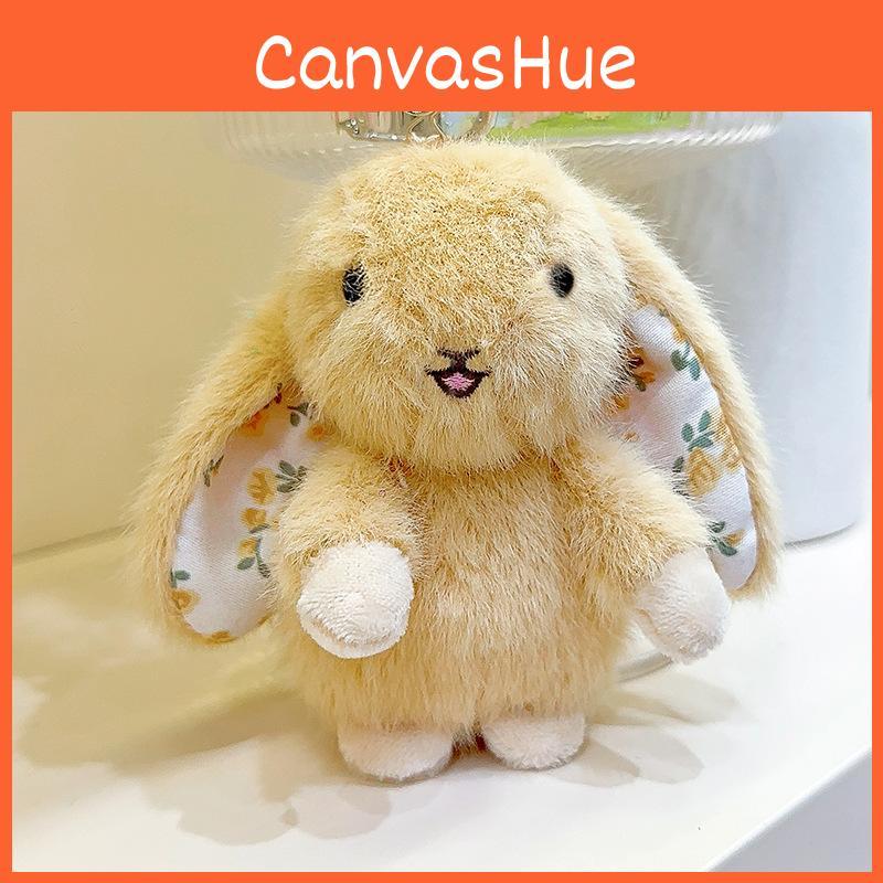 Cute Lop Ear Floral Print Plush Pendant Key Chain Girl Decoration Backpack