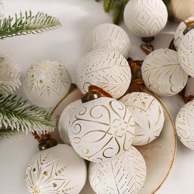 Cross Border New 8cm 12pcs Handmade Christmas Ball Christmas Tree Decoration Retro Christmas Ball Set Holiday Decoration