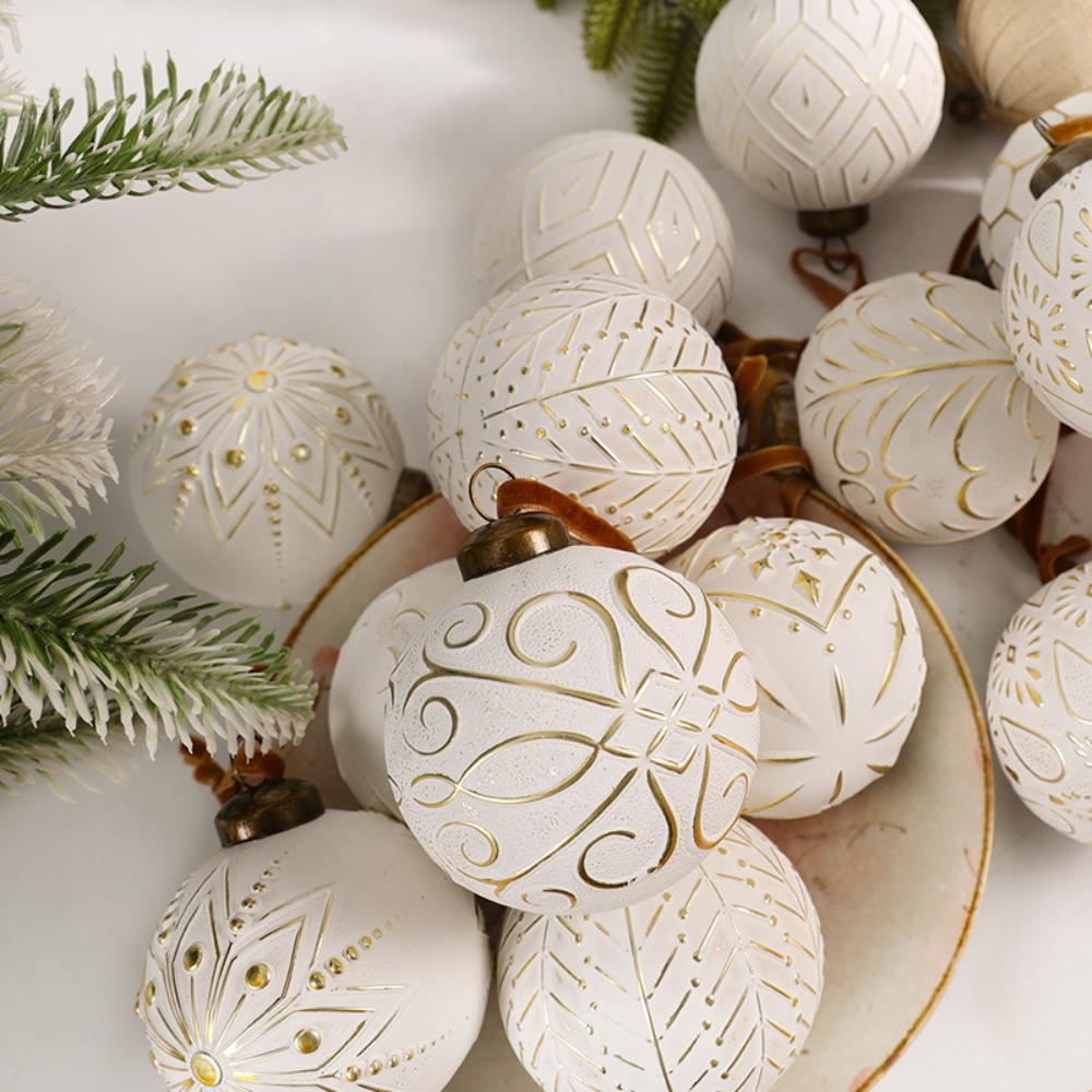 Cross Border New 8cm 12pcs Handmade Christmas Ball Christmas Tree Decoration Retro Christmas Ball Set Holiday Decoration