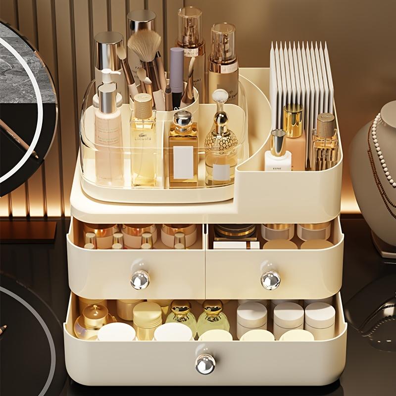 3-Tier Large Capacity Makeup Organizer with Drawers - Portable Cosmetic Storage Box, Durable Plastic Compact Design for Bathroom