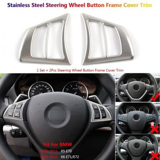 2Pcs Stainless For BMW X5 X6 E70 E71 Car Steering Wheel Switch Button Cover Trim