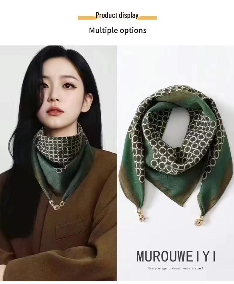 Women's Magnetic Silk Scarf: Warm, Versatile Neck Protection with Gold Ball Detail for Autumn & Winter.