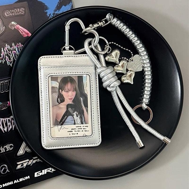 Ins Photocard Holder Black Pu Credit Storage Card 3In Student Id Protective Cover Kpop Idol Photocard Holder Keychain Bag Gift