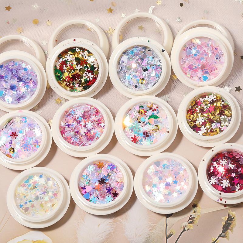Christmas Gift Hollow Out Gold Nail Glitter Sequins Snow Flakes Mixed Design Decorations For Nails Art Pillette Nail Accessories