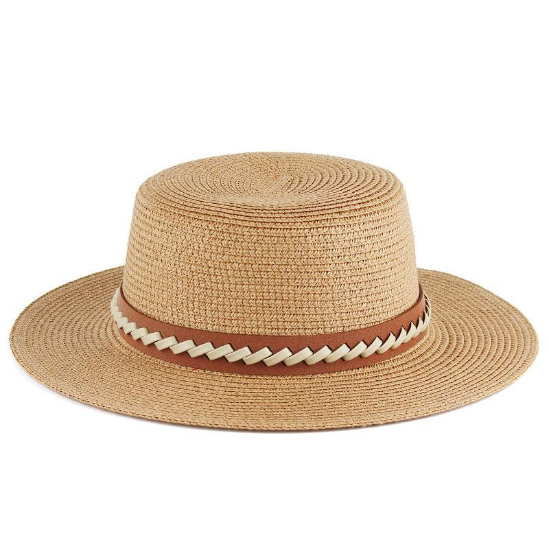 Summer Women's Straw Hat Outdoor Simple Leisure Sunshade Hat Dome Top Hat Flat Top Straw Weaving Hat