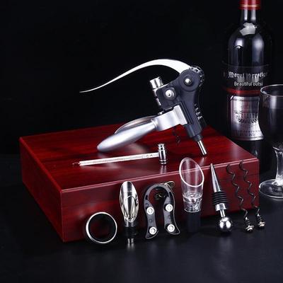 Premium Weinöffner Geschenkset: Edelstahl Ausgießer, Leder- & Holzkiste, Kellnermesser Korkenzieher Barzubehör