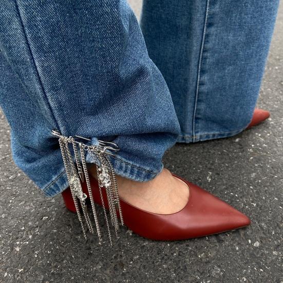 Yousheng Women Brooch Pin Tassel Jeans Anklet Jewelry Elegant Faux Pearl Accessory Chain Tassel Pin for Jeans Jackets Coats Sweaters